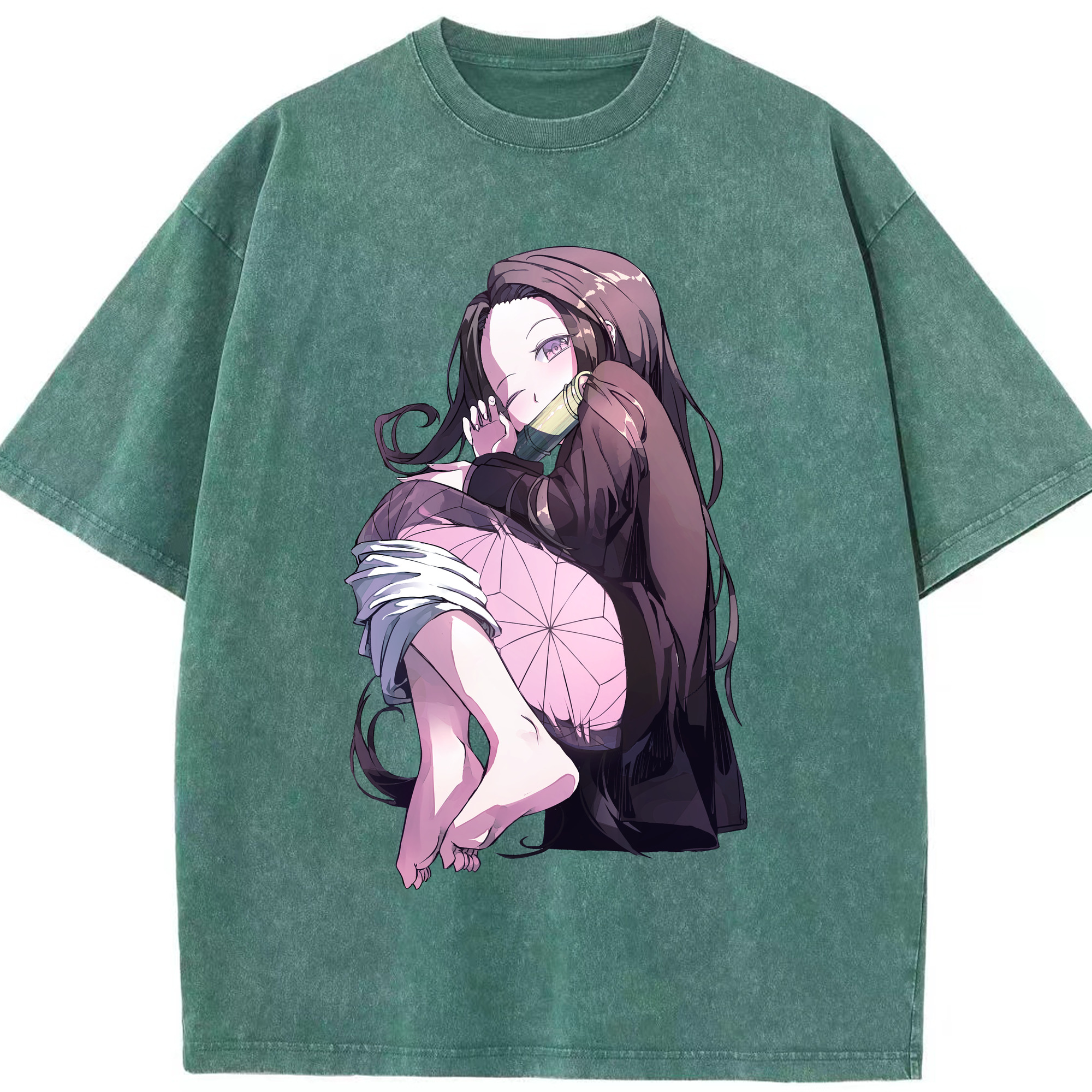 （画像用） 鬼滅の刃（きめつのやいば）竈門 禰󠄀豆子／かまど ねずこ Kamado Nezuko 綿100% ヴィンテージ風 半袖Tシャツ（フロントプリント）